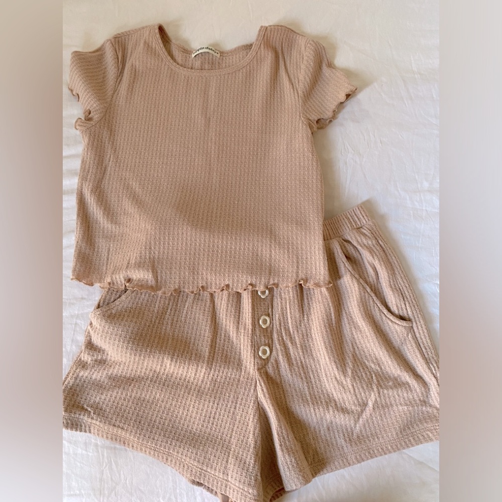Waffle Knit Lounge Set shorts and tee